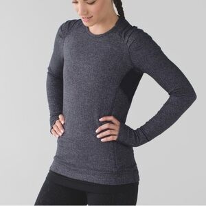 Lululemon Think Fast Long Sleeve Top Heathered Black Grey Active Pullover sz6
